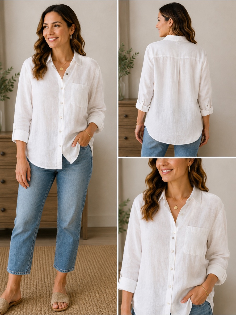 Sigrid Olsen White Linen-Blend Button Down Shirt